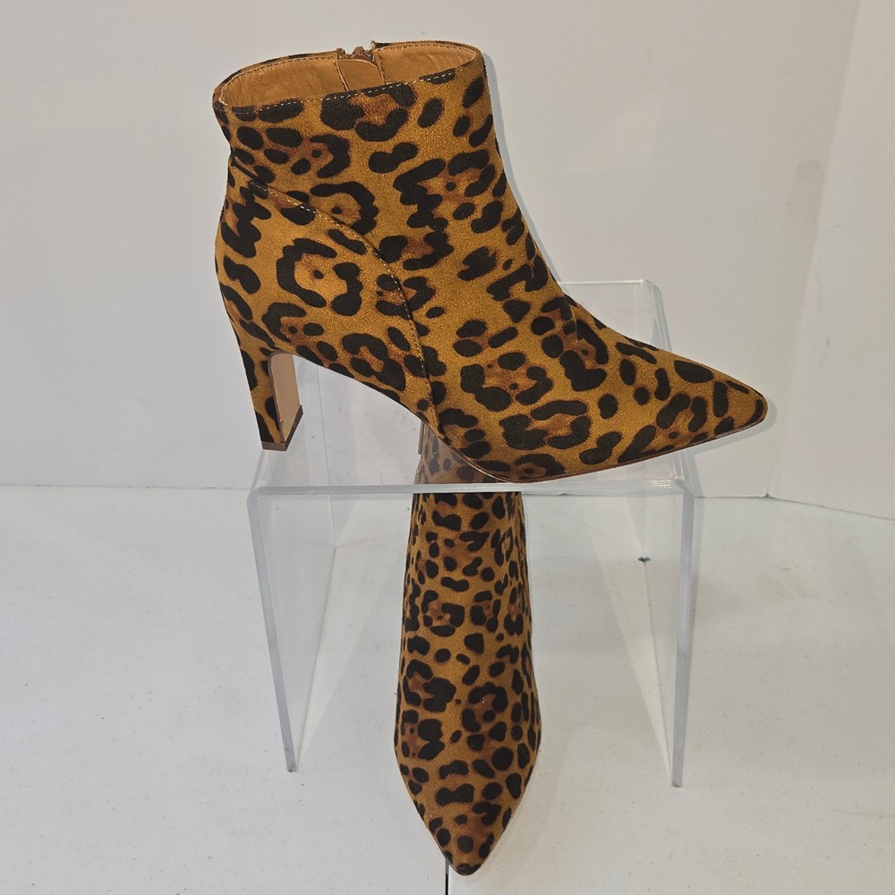 UniLady Ivy-1 Leopard Print Ankle Boots Size 8 Pointed Toe Stiletto Heel Booties